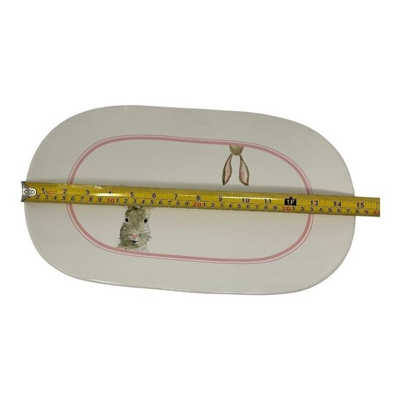 Rae Dunn GONE HUNTING Easter Bunny Rabbit Platter Kitchen White Pink New Spring - Picture 4 of 11